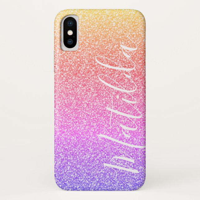 Rainbow Glitter Personalised Name Script Case-Mate iPhone Case (Back)
