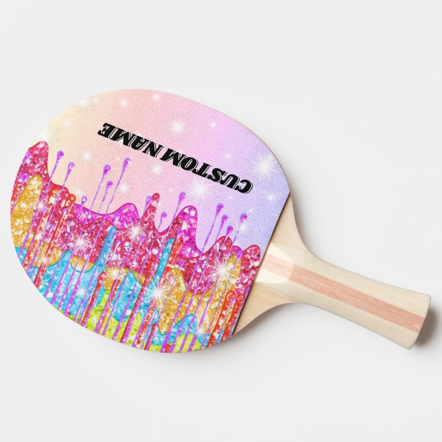 Rainbow glitter ping pong paddle (Side)