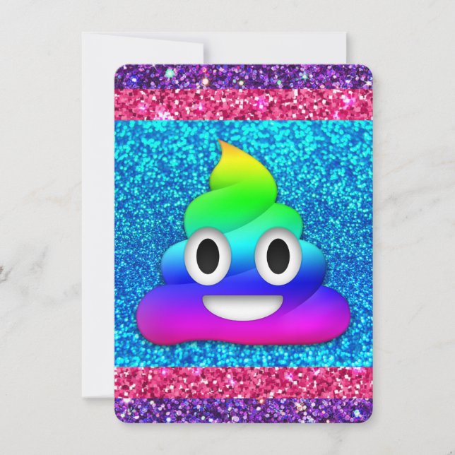 Rainbow glitter poop emoji invitation (Front)