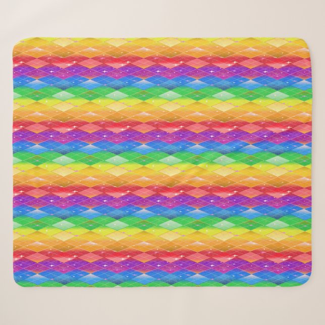 Rainbow Glitter Pride Argyle Diamond  Sherpa Blanket (Front (Horizontal))