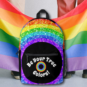 Rainbow Glitter Pride LGBT be your true colours Printed Backpack