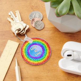 Rainbow Glitter Pride LGBT Love is Love Circle Key Ring