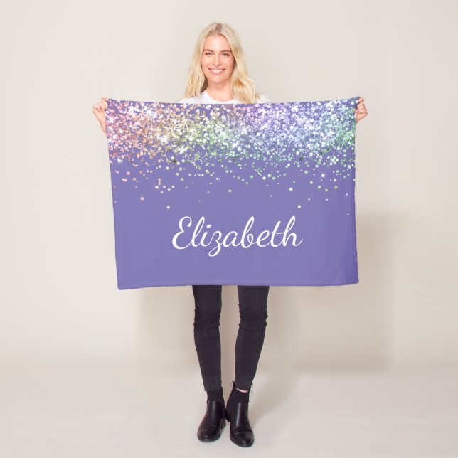 Rainbow Glitter Purple Personalised Fleece Blanket (In Situ)