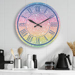 Rainbow Glitter Roman Numeral Sparkle Girly Large Clock<br><div class="desc">Rainbow Glitter Roman Numeral Sparkle Girly Large Clock</div>