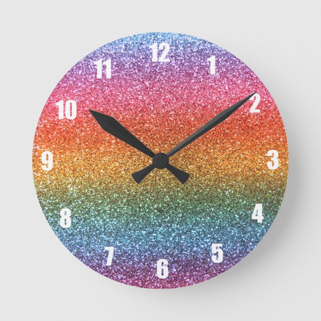 Rainbow glitter round clock (Front)