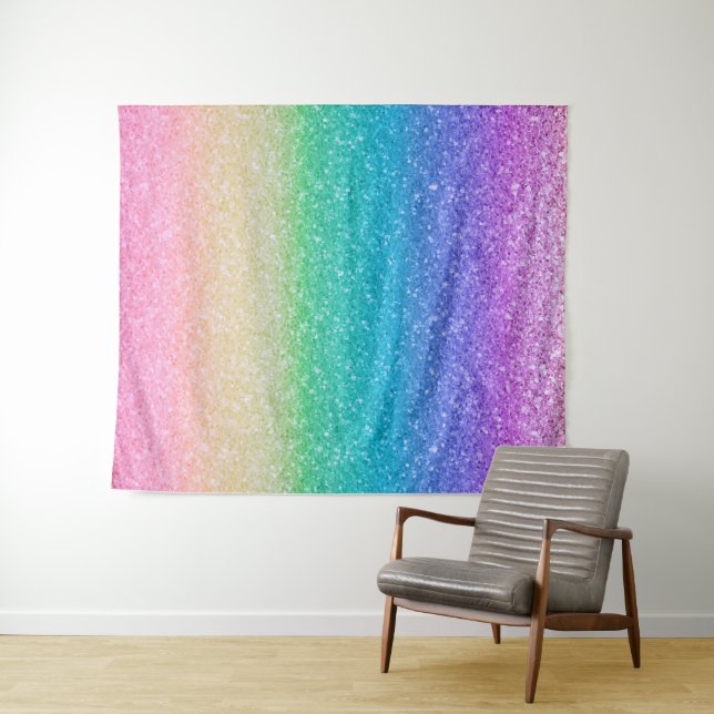 Rainbow Glitter Sparkle Birthday Party Backdrop Tapestry (In Situ (Horizontal))