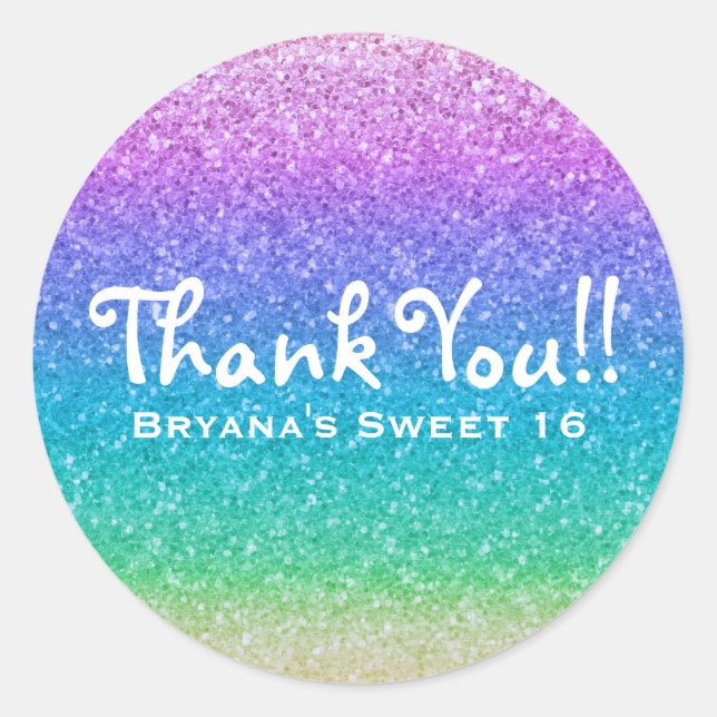 Rainbow Glitter Sparkle Glam Party Favour Custom Classic Round Sticker (Front)