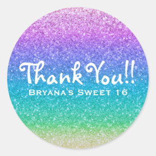 Rainbow Glitter Sparkle Glam Party Favour Custom Classic Round Sticker
