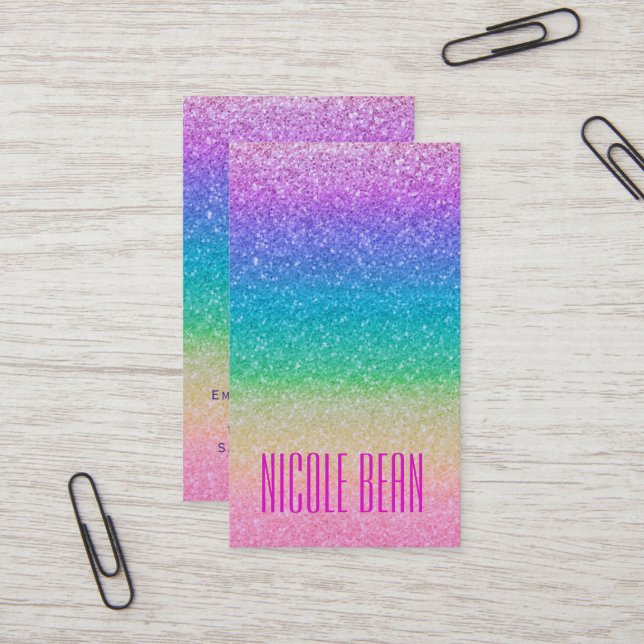 Rainbow Glitter Sparkle Glamour Girl Chic Business Card (Front/Back In Situ)