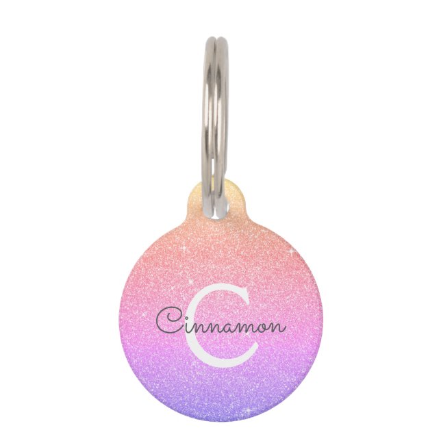 Rainbow Glitter & Sparkle Monogram Name Pet Tag (Front)
