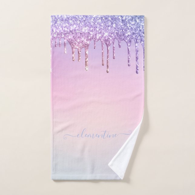 Rainbow glitter sparkle script modern girly scrip hand towel (Hand Towel)