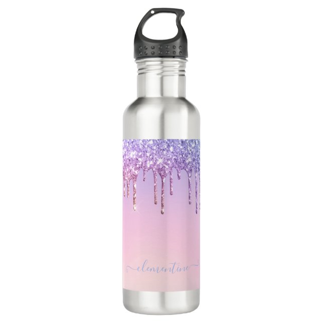Rainbow glitter sparkle script modern girly script 710 ml water bottle (Front)