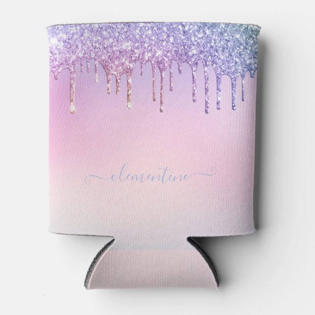 Rainbow glitter sparkle script modern girly script can cooler (Front)