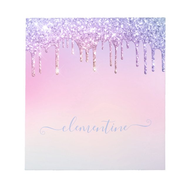 Rainbow glitter sparkle script modern girly script notepad (Front)