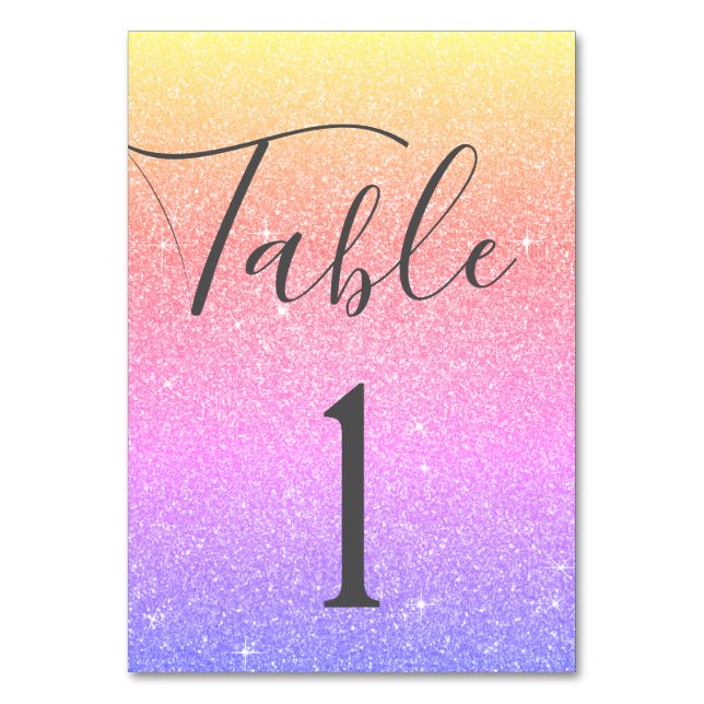 Rainbow Glitter Sparkle Table Number (Back)