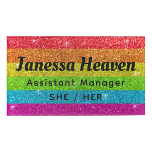 Rainbow Glitter Sparkly Chalkboard Name Profession Name Tag