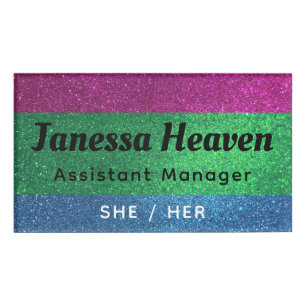 Rainbow Glitter Sparkly Polysexual Name Profession Name Tag