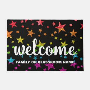 Rainbow Glitter Stars Teacher Classroom School  Doormat