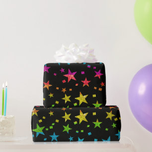 Rainbow Glitter Stars Wedding Christmas Birthday Wrapping Paper