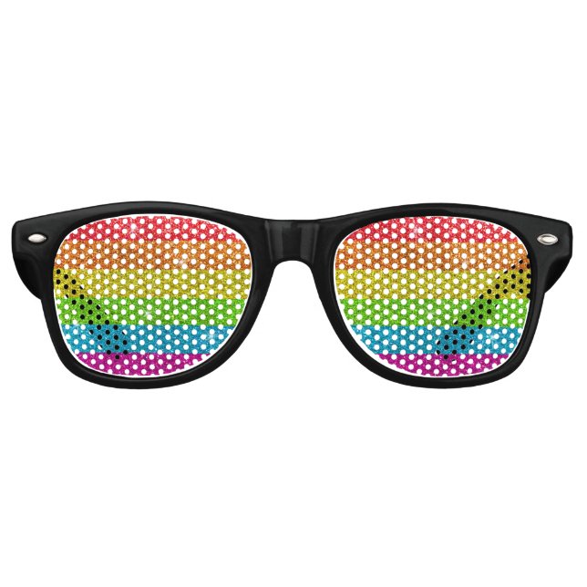 Rainbow Glitter Stripes Gay Pride LGBTQ Birthday  Retro Sunglasses (Front)