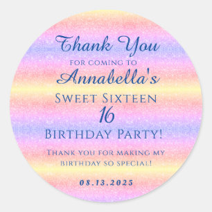 Rainbow Glitter Sweet 16 Sixteen Thank You Classic Round Sticker