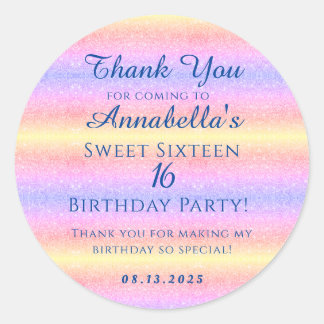 Rainbow Glitter Sweet 16 Sixteen Thank You Classic Round Sticker