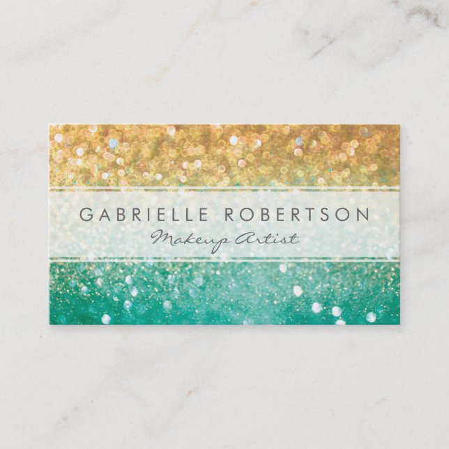 Rainbow Glitter Teal and Gold Business card (Front)