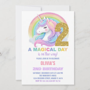 Rainbow Glitter Unicorn Birthday Invitations