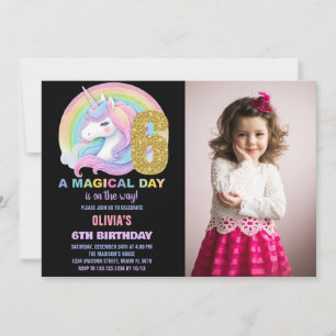 Rainbow Glitter Unicorn Birthday Invitations photo