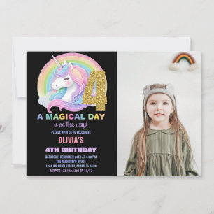 Rainbow Glitter Unicorn Birthday Invitations photo