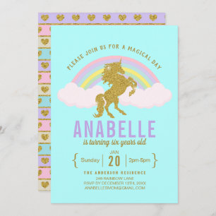 Rainbow Glitter Unicorn Birthday Party Invitation