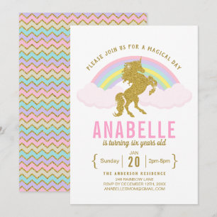 Rainbow Glitter Unicorn Birthday Party Invitation
