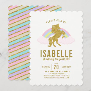 Rainbow Glitter Unicorn Birthday Party Invitation