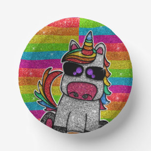 Rainbow Glitter Unicorn Coming Out Birthday Party Paper Plate