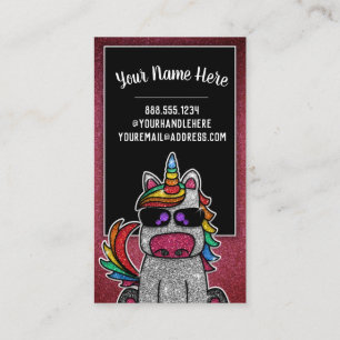 Rainbow Glitter Unicorn Professional Social Media  Business Card