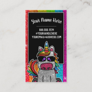 Rainbow Glitter Unicorn Professional Social Media  Business Card