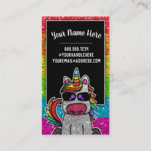 Rainbow Glitter Unicorn Professional Social Media  Business Card