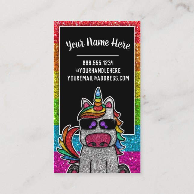 Rainbow Glitter Unicorn Professional Social Media  Business Card (Back)