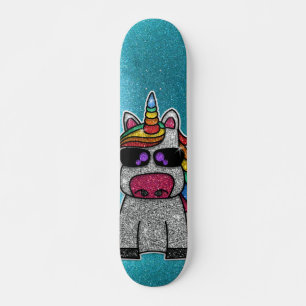 Rainbow Glitter Unicorn Sparkly Blue Sparkles Sk8r Skateboard