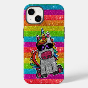 Rainbow Glitter Unicorn Sparkly Gold Sparkles LGBT iPhone 14 Case