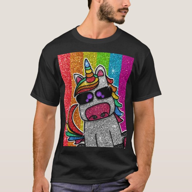 Rainbow Glitter Unicorn Sparkly LGBT Sparkles Cute T-Shirt (Front)