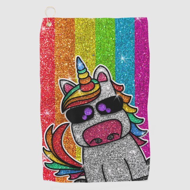 Rainbow Glitter Unicorn Sparkly LGBT+ Sparkles Golf Towel (Front)
