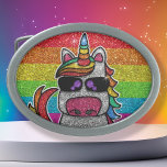 Rainbow Glitter Unicorn Sparkly LGBTQ Sparkles     Belt Buckle<br><div class="desc">Rainbow unicorn sparkles brightly with a faux glitter effect. Background features sparkly glitter. Available in other cute kawaii cartoon characters and many other colour combinations.</div>