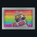 Rainbow Glitter Unicorn Sparkly LGBTQ Sparkles     Belt Buckle<br><div class="desc">Rainbow unicorn sparkles brightly with a faux glitter effect. Background features sparkly glitter. Available in other cute kawaii cartoon characters and many other colour combinations.</div>