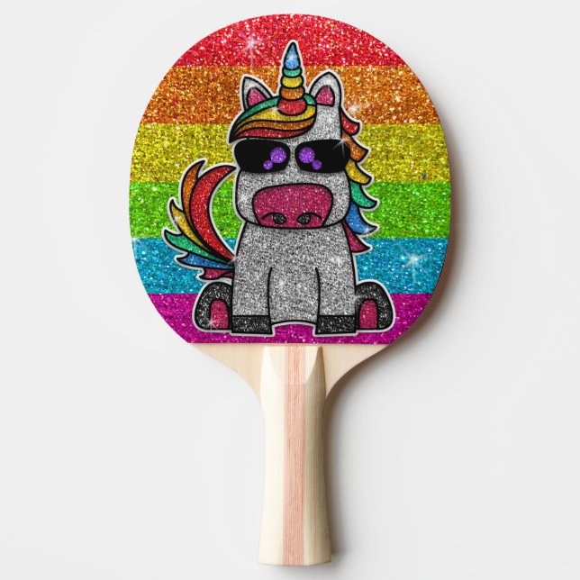 Rainbow Glitter Unicorn Sparkly LGBTQ+ Sparkles  Ping Pong Paddle (Front)