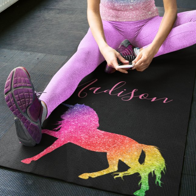 Rainbow Glitter Unicorn Yoga Mat Personalised (Creator Uploaded)