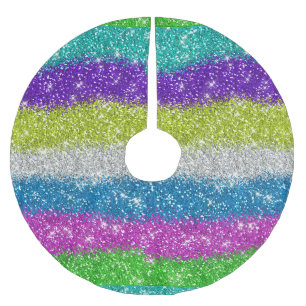 Rainbow Glitters Stripes Brushed Polyester Tree Skirt