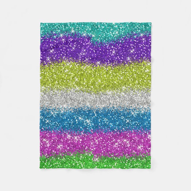 Rainbow Glitters Stripes Fleece Blanket (Front)