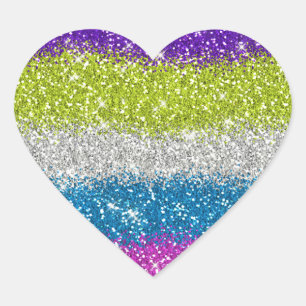Rainbow Glitters Stripes Heart Sticker
