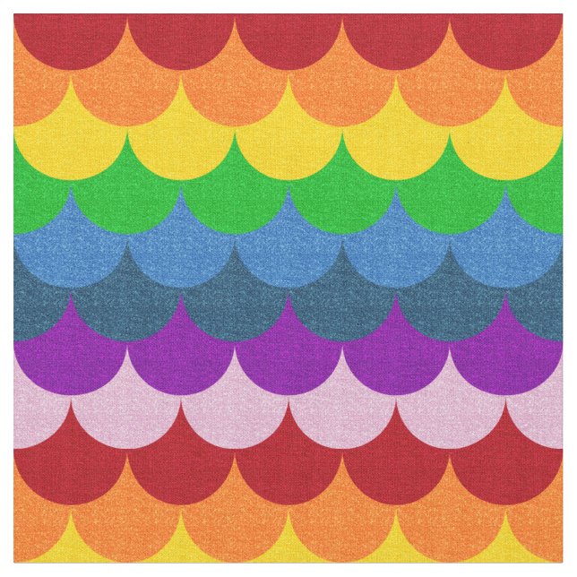 Rainbow Glittery Mermaid Scales Pattern Fabric (Close Up)